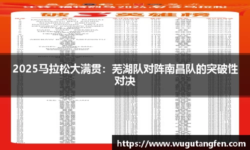 2025马拉松大满贯：芜湖队对阵南昌队的突破性对决